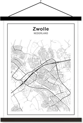 Produktbild von MuchoWow® Textilposter Stadtplan - Zwolle - Schwarz und weiß 40x53 cm mit schwarzem Rahmen - Abbildung
