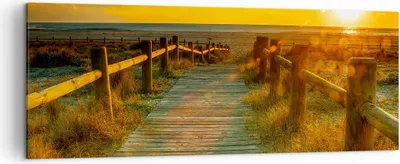 Produktbild von Bild auf Leinwand - Leinwandbild - Fußgängerbrücke Strand Urlaub Sonne - 140x50cm - Wand Bild - Wanddeko - Leinwanddruck - Bilder - Kunstdruck - Leinwand bilder - Wandkunst - AB140x50-2786