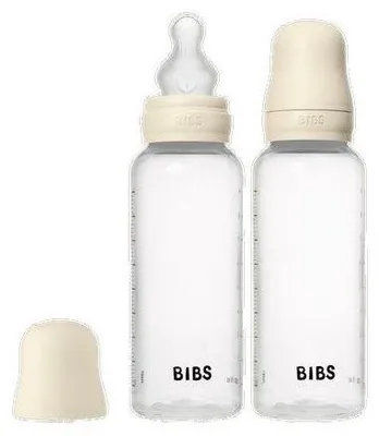 Image de Biberons bébé anti-colique BIBS , Embout rond en silicone médical , 270 ml débit moyen , Ivory , Pack de 2