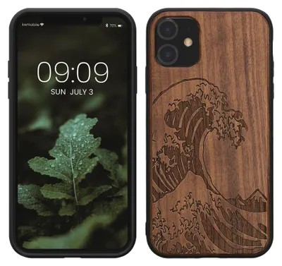 Produktbild von kwmobile Handyhülle für Apple iPhone 11 Hülle Holz - Case mit TPU Bumper - Stoßfestes Hardcase - Schutzhülle Cover in Dunkelbraun