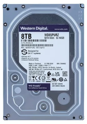 Zdjęcie produktu dla Western Digital Blue Purple, 8 TB, 5400 RPM, 256 MB, 3.5", SATA III