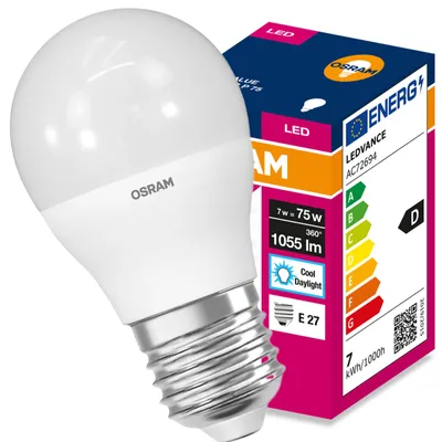 Produktbild von LED-Lampe E27, Kugelform P45, 7W = 75W, 1055lm, 6500K (kaltweiß), 160° Abstrahlwinkel, VALUE CLASSIC, Osram, KI-generiertes Bild