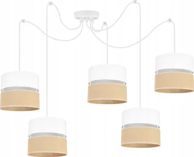 Immagine prodotto di Light-Home Juta Spider lampada a sospensione - Metallo con paralume in tessuto - E27 - Spider a 5 fiamme 20 cm - Base bianca e iuta e bianco