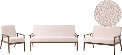 Produktbild von BELIANI 6-Sitzer Sofa Set Beige u. Dunkelbraun Bouclé Gepolstert mit Holz Armlehnen Retro Stil Sitzgarnitur Couchgarnitur Sitzgruppe 3-Teilig 3+2+1