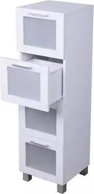 Produktbild von Badschrank mit 4 Schubladen Weiß schmaler Badezimmerschrank Aufbewahrungsschrank MDF platzsparend mit Kippschutz