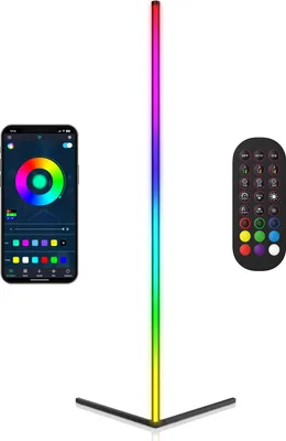 Obrázok produktu pre BEARWARE LED rohové svetlo, stojacia lampa, stojacia lampa, inteligentná rohová lampa, RGB náladové svetlo s Bluetooth, ovládanie pomocou aplikácie, 142 cm, stmievateľné, zmena farby, synchronizácia s hudbou, diaľkové ovládanie, časovač