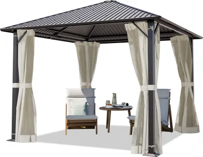 Produktbild von TOOLPORT Gartenpavillon 3x3 m Stahl-Dach mit Moskitonetzen und Seitenteilen in cream