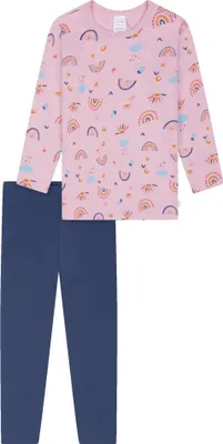 Produktbild von SCHIESSER Mädchen Schlafanzug, lang - Kids, offenes Bein, Baumwolle, Alloverprint Rosa/Blau 104