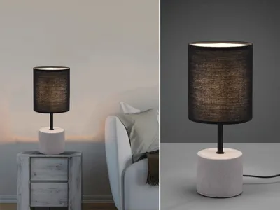 Immagine prodotto di Lampada da tavolo BEN 35cm, base in cemento e paralume in tessuto nero