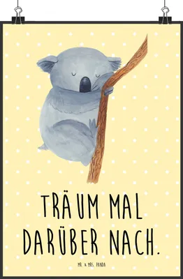 Produktbild von Mr. & Mrs. Panda Bild Koalabär DIN A2 - Gelb Pastell - Geschenk, wanddeko, Traumland, Plakat, Koala, Träumen, Schlafzimmer, Kunstdruck, Bär, Lustige Sprüche, Wandbild