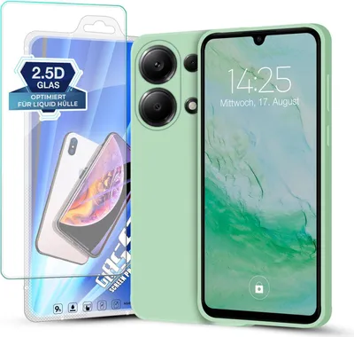 Produktbild von Hülle für Xiaomi Redmi Note 13 Pro mit 9H Displayglas Displayschutz Plus Case Cover Bumper Silikon Softgrip Schutzhülle Farbe: Türkis