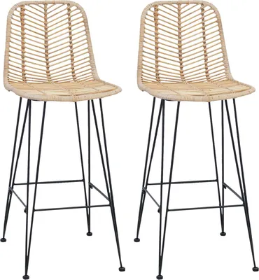 Produktbild von vidaXL Barstuhl 2 pcs Natur 44,5 x 53 x 111 cm Rattan und Eisen