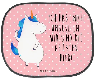 Produktbild von Mr. & Mrs. Panda Sonnenschutz Auto Einhorn Mann - Rot Pastell - Geschenk, Beste, Autosonnenschutz, Autoscheibe, Sonnenblende, Party, Unicorn, Familie, Einhörner