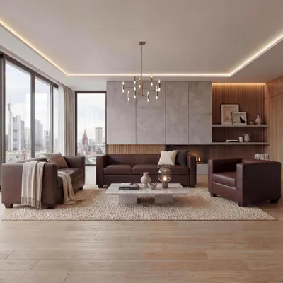 Immagine prodotto di set divano 3-2-1 set divano lounge Lille ~ Similcuoio, rosso-marrone
