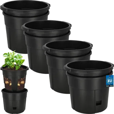 Produktbild von KOTARBAU® 4er Set Kartoffelanbau Kübel für Pflanzkartoffeln ⌀ 29,5 cm Kunststoff Kartoffel Pflanztopf Schwarz Pflanzkübel Groß Außen