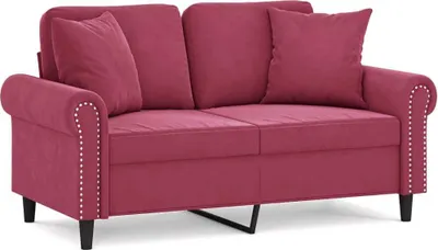 Produktbild von 2-Sitzer-Sofa mit Zierkissen Weinrot 120 cm Samt