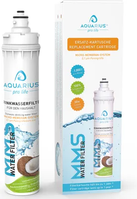 Produktbild von AQUARIUS pro life ® - ERSATZKARTUSCHE für Trinkwasserfilter für die Küche - ultra feine 0,1 Mikron Porengröße - innovatives 3-stufiges Filtersystem inkl. Aktivkohle & Micro-Membran-System - filtert bis zu 11.200 Liter/Jahr I Einbaufilter - Wasserfilter