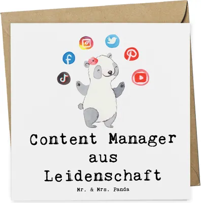 Produktbild von Mr. & Mrs. Panda Glückwunschkarte Content Manager Leidenschaft - Weiß - Geschenk, Grußkarte, anlasskarte, faltkarte, Klappkarte, doppelkarte