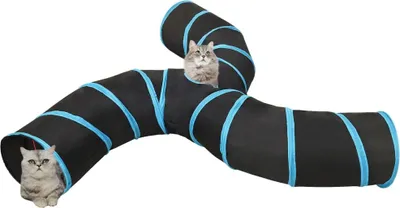 Produktbild von vidaXL Katzentunnel 3-Wege Schwarz und Blau 25 cm Polyester