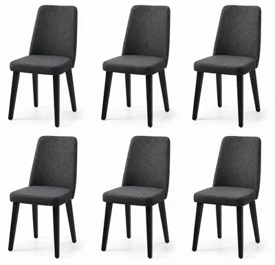 Immagine prodotto di Set di 6 sedie da pranzo con rivestimento in tessuto color grigio scuro e gambe nere