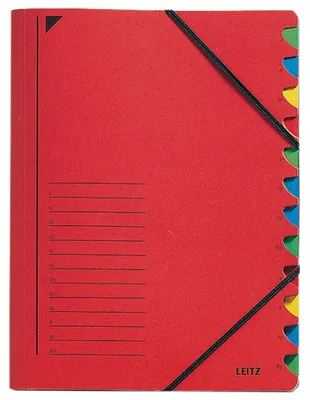 Image de Leitz 3912-00-25 3912 Classeur à levier - 12 compartiments, A4, carton Pendarec (RC), 430 g/qm, rouge