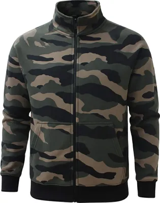 Produktbild von ROCK-IT Apparel Herren Sweater – Flauschige Sweatjacke mit Stehkragen Camo Grün/Braun M