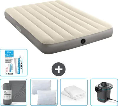Produktbild von Intex Airbed - Doppelbett - 137 x 191 x 25 cm - Beige - Im Lieferumfang enthalten Spannbettuch - Küssen - Pumpe - Reperaturset en Kissenschutz