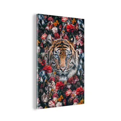 Obrázok produktu pre MuchoWow® Sklenené obrazy - Obrazy na stenu - Foto na skle Tiger - Kvety - Maľba 40x60cm Nástenná dekorácia zo skla - akrylový sklenený obraz - akrylové obrazy