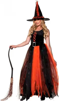 Produktbild von Hexenkostüm Schwarz-Orange für Halloween & Fasching Größe: L