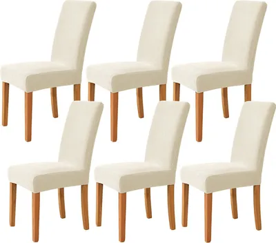 Immagine prodotto di Copri sedie elasticizzati, morbidi, antiscivolo, per sedie da sala da pranzo e per banchetti, set da 6, beige