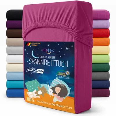 Produktbild von EllaTex Jersey Kinder Spannbettlaken 70x140 Baumwolle – weich & atmungsaktiv, Spannbetttuch für Babybett, in Farbe: Pink