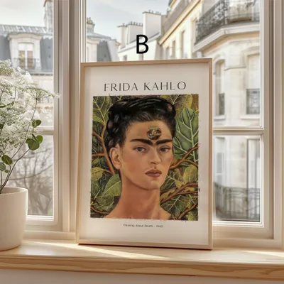 Produktbild von Frida Kahlo Kunst Poster · Geschenkidee · Selbstporträts Papageien Affen Mexikanische Ikonen · Dekoprint ohne Rahmen · Motiv B · 15 × 20 cm