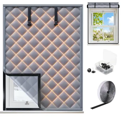 Image de Rideau thermique isolant pour fenêtre - 120 x 160 cm - Protection contre le froid - Coupe-vent et imperméable