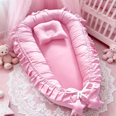 Produktbild von Babynest 85x50 cm aus Baumwolle, Schlafnest für Neugeborene, abnehmbarer Bezug, Baby Reisebett, Rosa