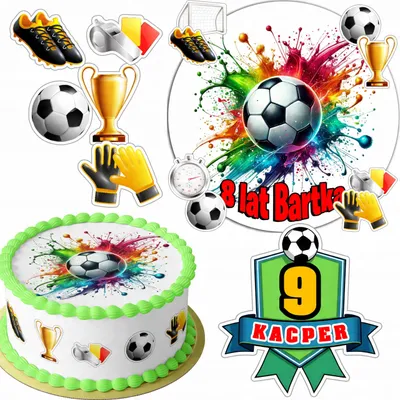 Obrázok produktu pre SADA DEKORÁCIÍ NA TORTU: 20 cm + 16 postavičiek – futbal, šport + meno, 15 cm, 18 cm