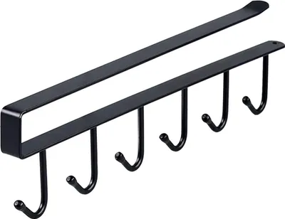 Produktbild von 1 Stück schwarzes Hängehakenregal für unter den Schrank, Tassenhalter, Kaffeebecherhalter, 6 Haken, bohrfrei, Kaffeetassenhalter