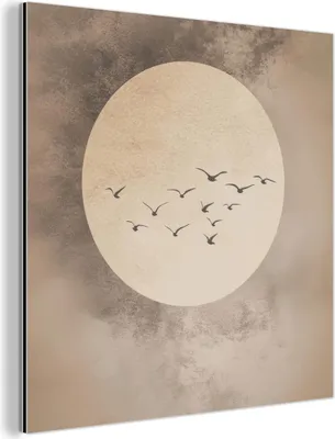 Produktbild von MuchoWow Wanddekoration Metall Metallbild Wandkunst 20x20 cm Vogel - Beige - Japanisch MuchoWow Aluminium Gemälde - Alu Dibond Bilder