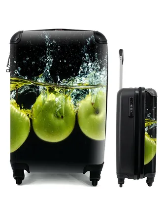 Produktbild von MuchoWow® Koffer Handgepäck Trolley Rollkoffer Kleine Reisekoffer mit 4 Rollen - Äpfel - Obst - Wasser - Schwarz - Grün - Cabin Size < 55x40x23 cm & 55x40x20 cm - Fotokoffer - Kabinenkoffer - Boardgepäck - Reise-Box - Reisekoffer - Reisegepäck - Koffer mit Bild - Trolley für Kinder