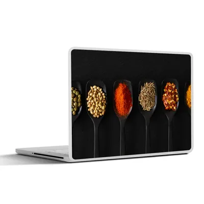 Produktbild von MuchoWow® Laptop Aufkleber Sticker Cover Löffel - Gewürze - Schwarz - Gewürze - Rustikal 31x22.5 cm - Laptop-Deko