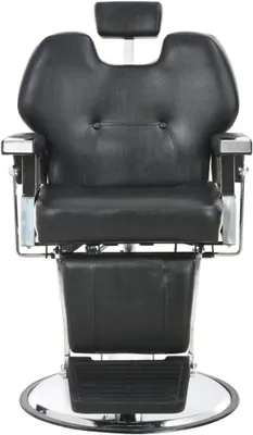 Produktbild von Friseurstuhl mit verstellbarer Rückenlehne und Kopfstütze, Arbeitshocker für den Friseursalon, 360° drehbar, aus schwarzem Kunstleder
