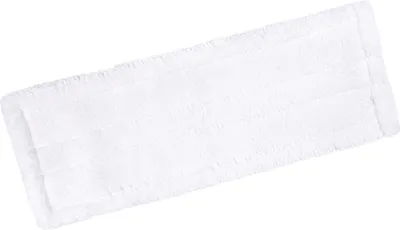 A white microfiber mop head is shown against a white background.