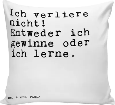 Produktbild von Mr. & Mrs. Panda zier kissen Ich verliere nicht! Entweder... - Weiß - Geschenk, Dekokissen 40x40, Spruch Sprüche Weisheiten Zitate Lustig Weisheit Worte, Deko, Motivation