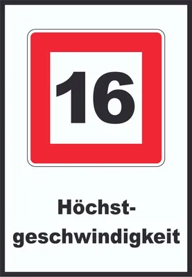 Produktbild von Höchstgeschwindigkeit 16 km/h nicht zu überschreiten Schild mit Symbol und Text A0 (841x1189mm)