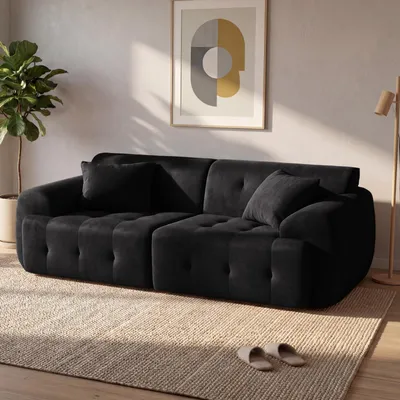 Immagine prodotto di Divano COMHOMA a 2 posti, 180 x 86 x 40 cm, divano a terra, divano con schienale, cuscini e braccioli, divano moderno in tessuto per soggiorno, casa, ufficio, nero