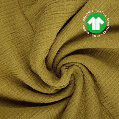 Produktbild von Baumwoll-Musselin Double Gauze olivgrün (Ecru Olive)