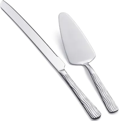 Imagen del producto de Juego de acero inoxidable para cortar pasteles, con un cuchillo de 33 cm y un servidor de 23,5 cm, ideal para bodas y celebraciones
