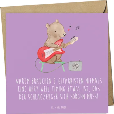 Produktbild von Mr. & Mrs. Panda Glückwunschkarte E-Gitarre Timing - Lavendeltraum - Geschenk, Popmusik, Grußkarte, Musik, Rhythmus, Klappkarte, Musikgenre, Musiker, anlasskarte, Band