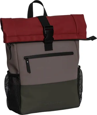 Produktbild von Daniel Ray Rolltop-Rucksack Portland mit Laptop-Fach - Modischer Rucksack mit Rolltop-Verschluss in Burgunderrot-Taupe-Waldgrün