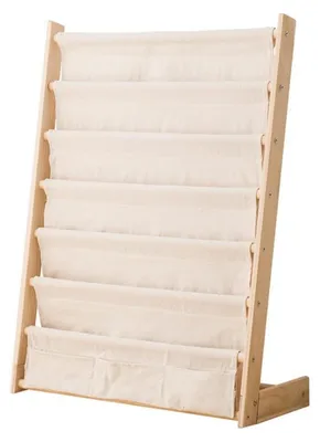 Produktbild von Bücherregal Kinder Holz Bilderbuchregal Kiefer Baumwolle Leinen Weiß 60x30x79cm