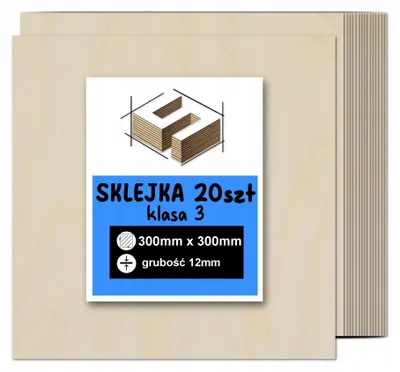 Zdjęcie produktu dla Sklejka brzozowa, formatki kwadratowe do grawerowania laserowego – CNC, modelarstwo, pirografia, decoupage, malowanie, dekoracje i rękodzieło DIY – klasa 3 – 30 × 30 cm (300 × 300 mm) – 12 mm – 20 szt.